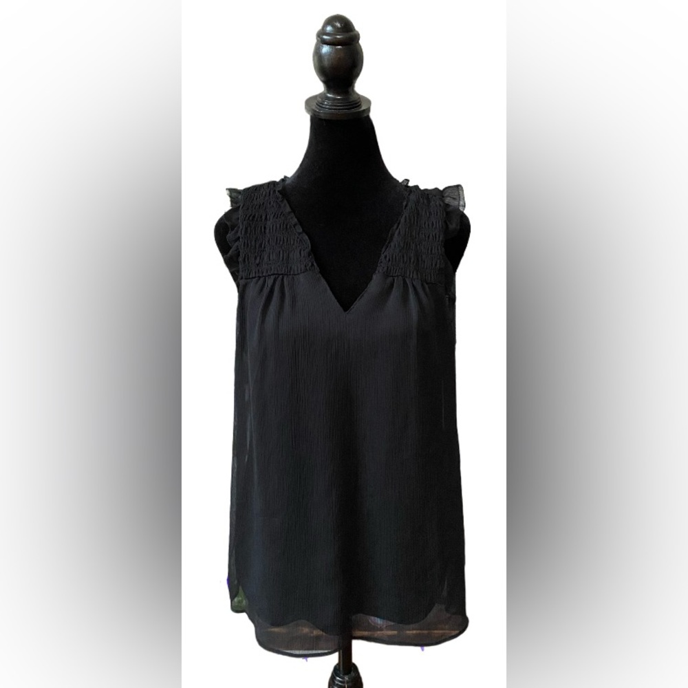 Elle: Black V Neck Blouse with a Sheer overlay